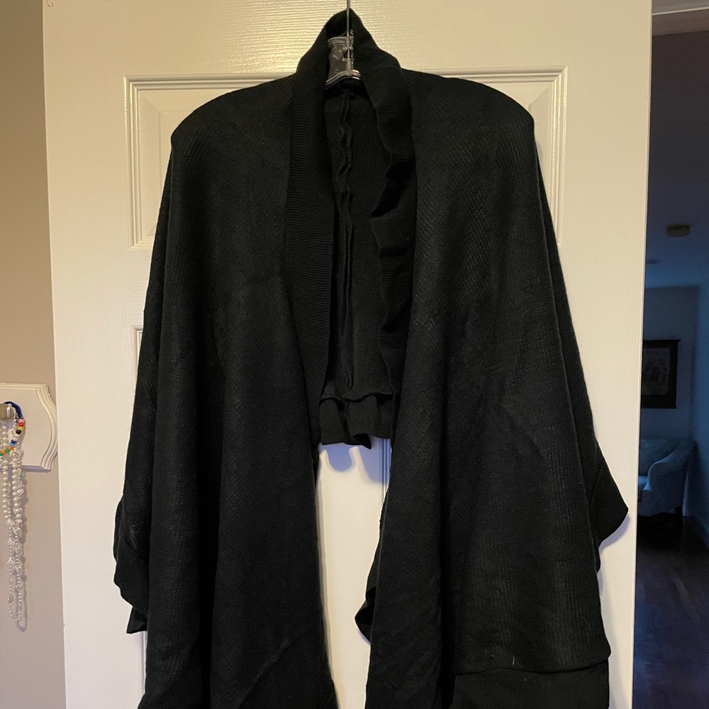 Black Shawl/Wrap with Ruffled Edge